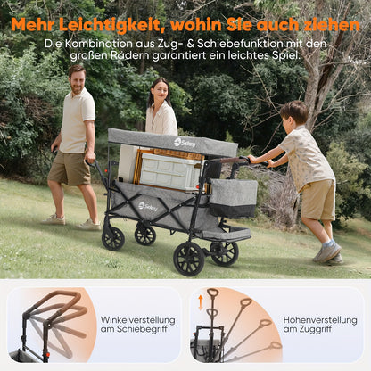 Opvouwbare Handwagen – Vouwwagen – Bolderkar – Transportkar – Trolley – XXL PU-wielen 24/20 cm – Schokabsorberende Vering & Comfortabele Gevoerde Zitting – Zwart