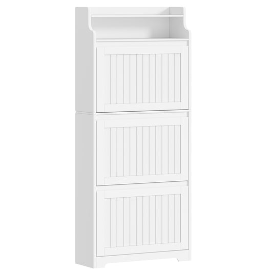 Schoenenkast – Schoenenrek – Smal Schoenenkastje – Schoenopberger – Schoenmeubel – Wit – Ruimtebesparend Ontwerp – 16 Paar Schoenenruimte