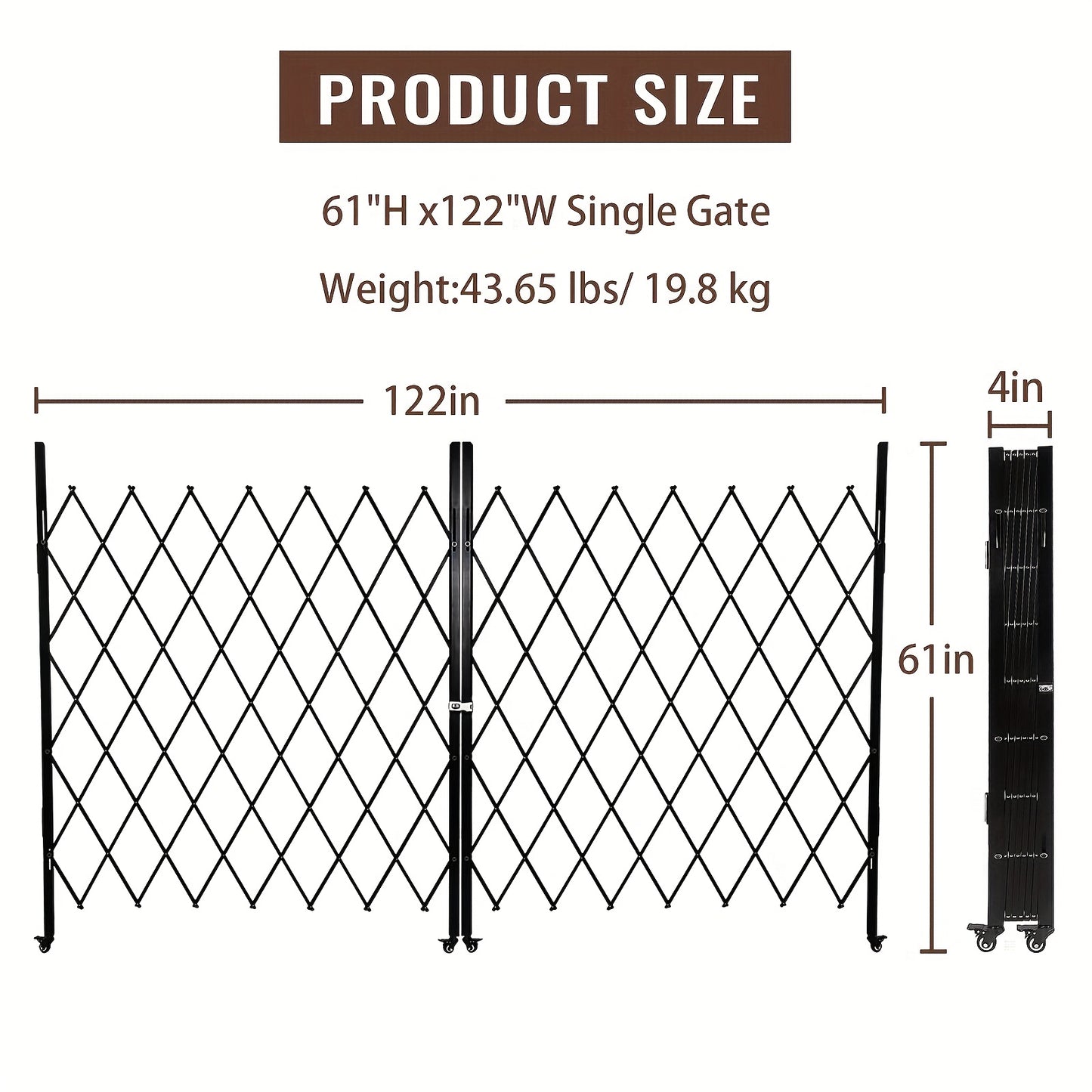 Heavy-Duty Double Folding security gate - 154.94cmH x 3.1meterW Expandable Accordion Door with 360° Rolling Wheels, Lockable Panels & Black - Portable Folding Fence for, Courtyard,, for Cave - Easy Install -Theft Barrier
