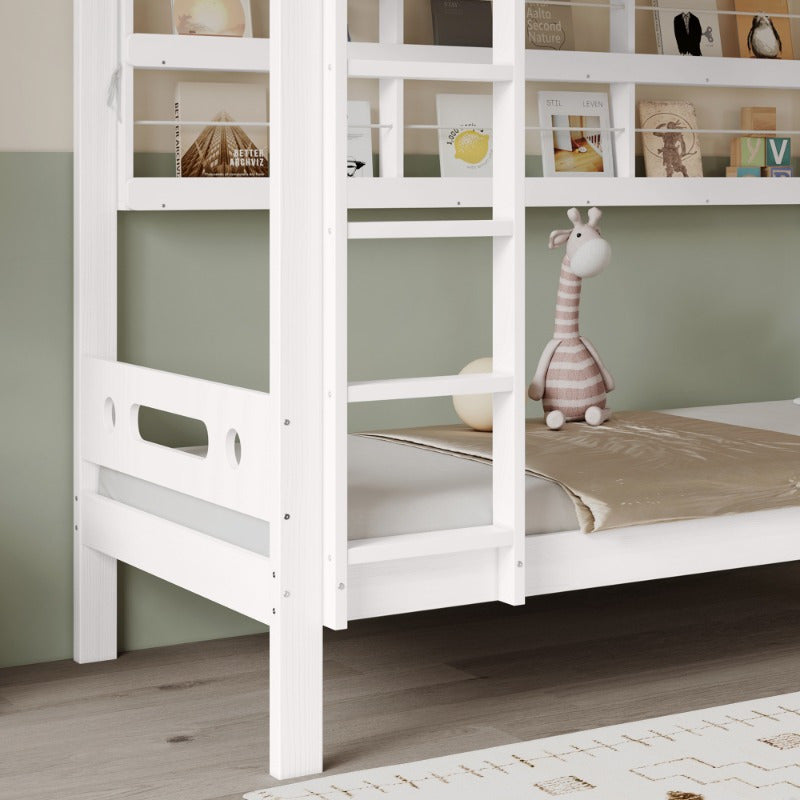 Modern Stapelbed – Hoogslaper – Kinderbed – Jongenskamer Bed – Bunkbed – Veiligheidshek – 5-Traps Ladder – Ruimtebesparend 90x200cm – Duurzaam MDF Frame