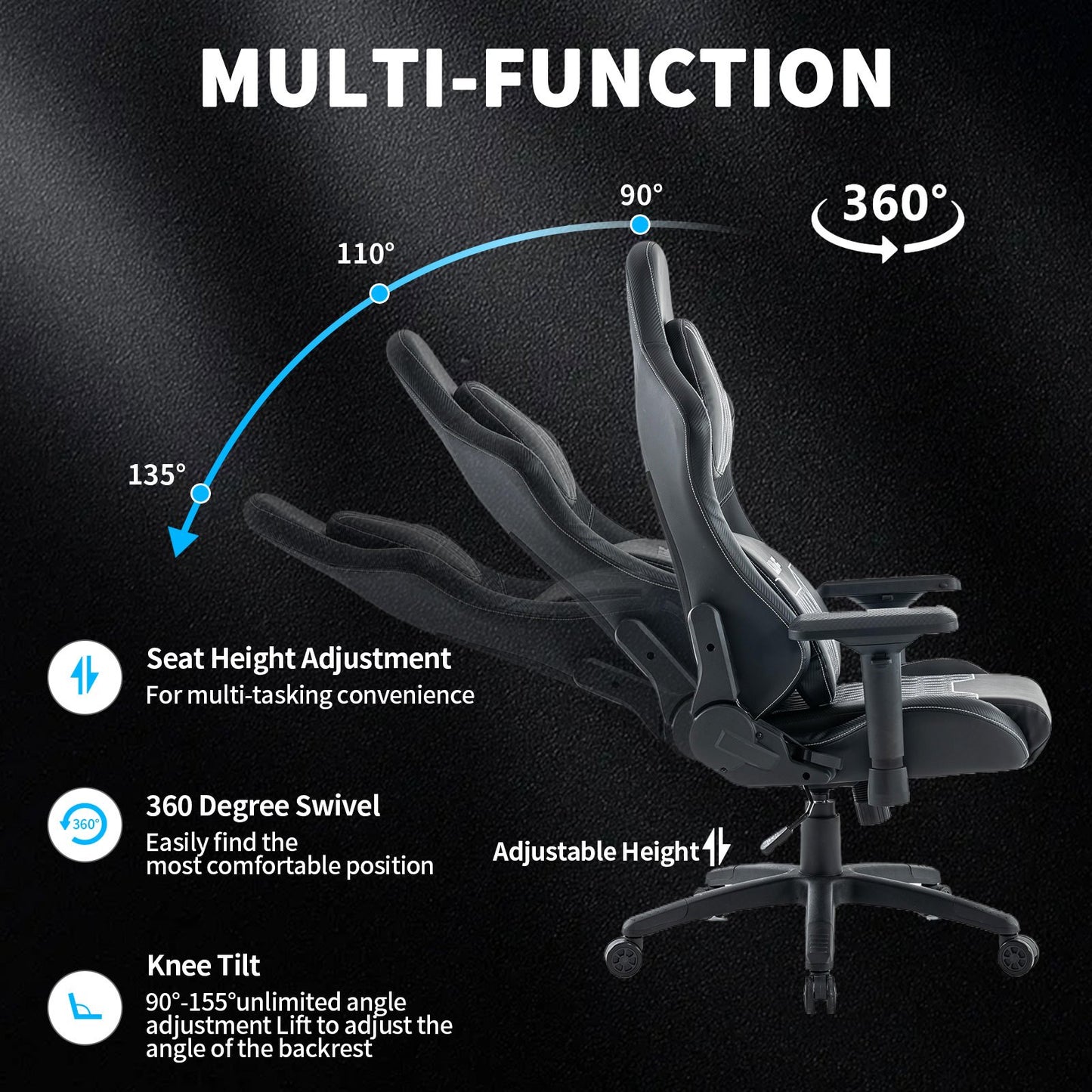 Gamingstoel – Gamestoel – Gaming Chair – Bureaustoel – Game Stoel – Ergonomisch Ontwerp – Verstelbare Rugleuning & Voetensteun – Zwart – Draagvermogen 130 kg