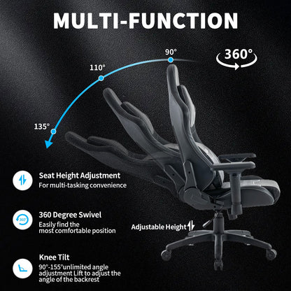 Gamingstoel – Gamestoel – Gaming Chair – Bureaustoel – Game Stoel – Ergonomisch Ontwerp – Verstelbare Rugleuning & Voetensteun – Zwart – Draagvermogen 130 kg