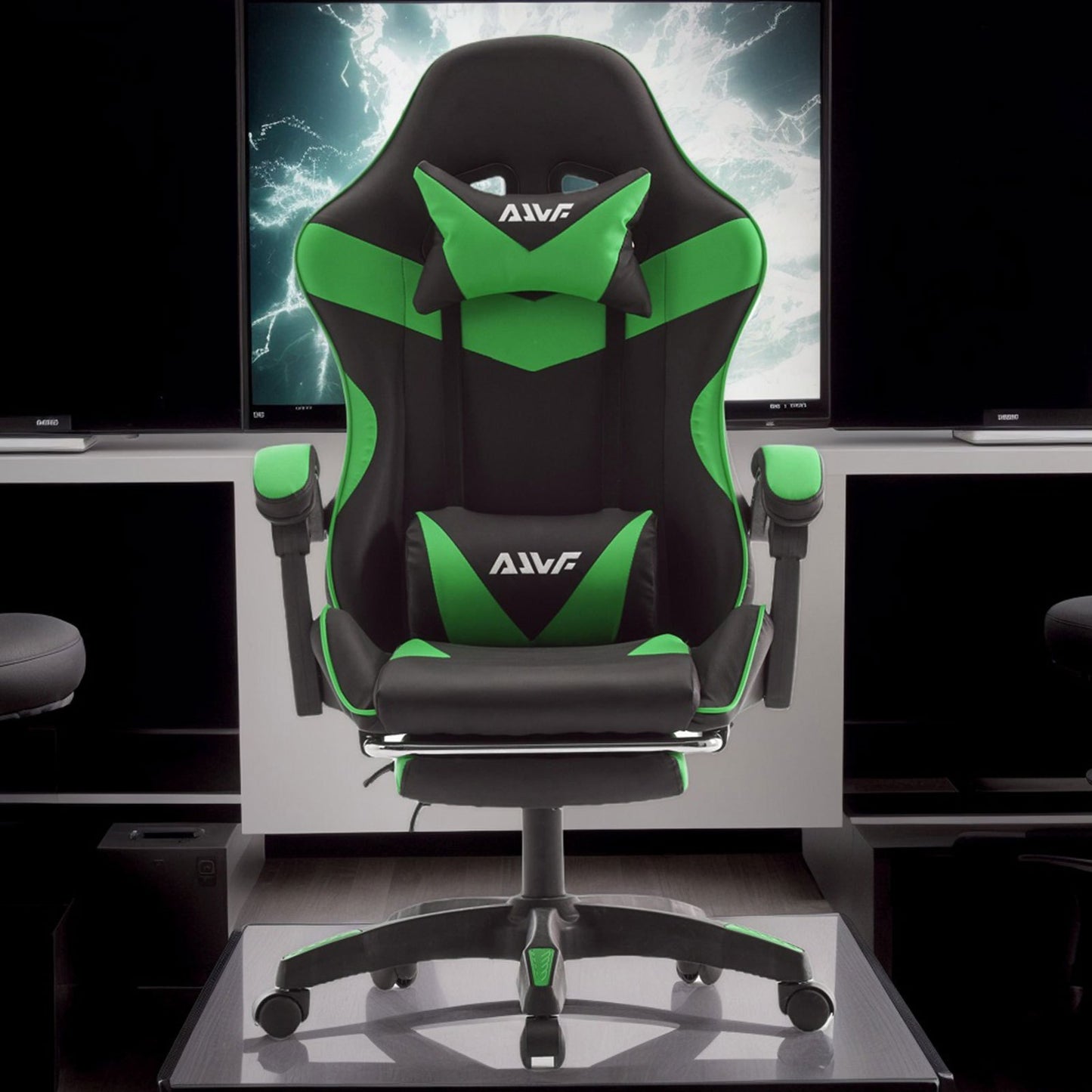 Gamingstoel – Gamestoel – Gaming Chair – Gamestoel Met Voetensteun – Bureaustoel – Ergonomisch Ontwerp – Kunstleer Met Traagschuim - Zwart-Groen