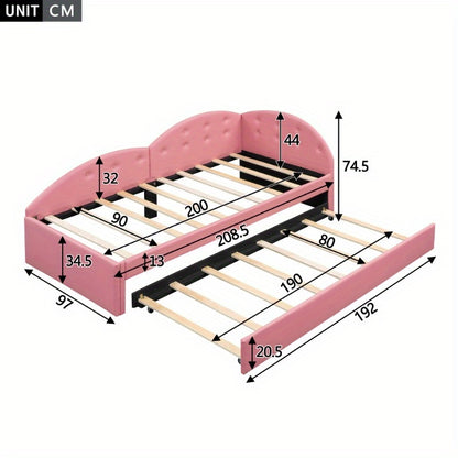 Slaapbank – Uitschuifbare Bedbank – Logeerbed – Bankbed – Bedbank 90x200 cm – Roze PU Leder – Modern Design – Handmatig Uitschuifbaar