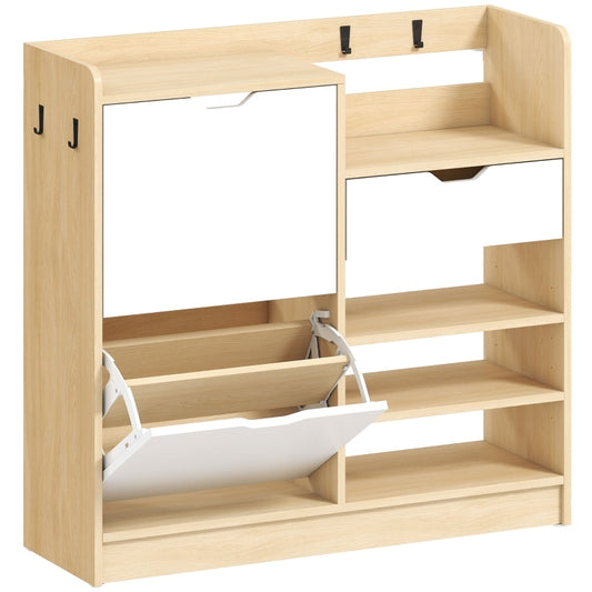 Schoenenrek – Schoenenkast – Schoenenopberger – Schoenenbank – Schoenrek Hout – Natuurlijk Hout – Kantelbare Lade – 14 Paar Schoenen