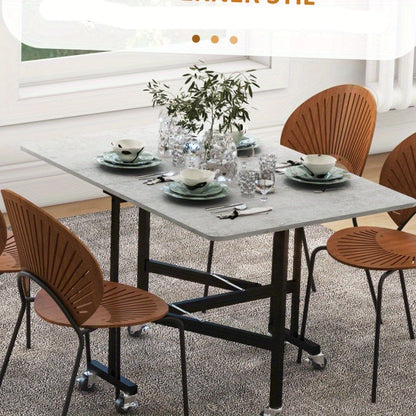 Uitschuifbare Eettafel – Uitklapbare Tafel – Klaptafel – Grote Eettafel – Verstelbare Tafel – Grijs – Geschikt Voor 46 Personen – Steviele Stalen Poten