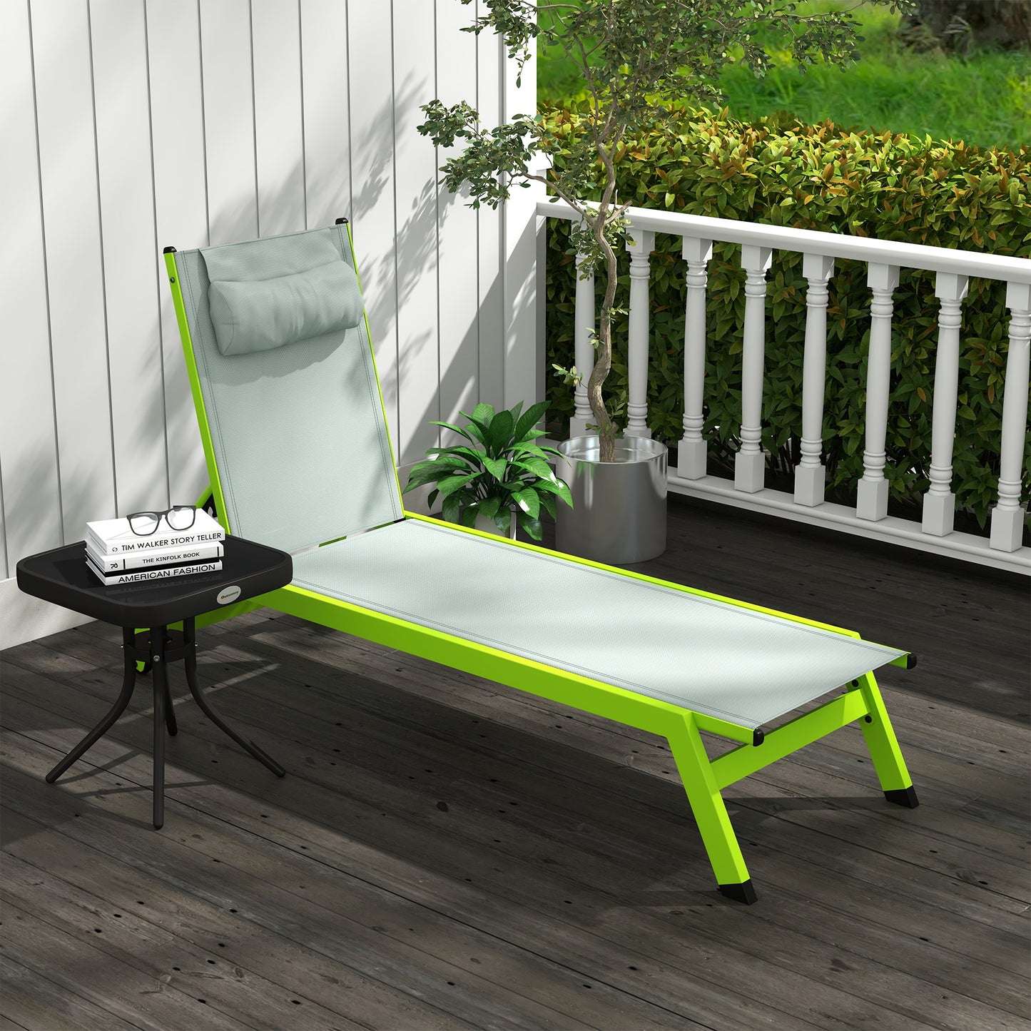 Ligbed – Ligstoel – Zonnebed – Relaxstoel – Tuinstoel – Aluminium Frame – Verstelbare Rugleuning Met Wielen – Textilene Groen