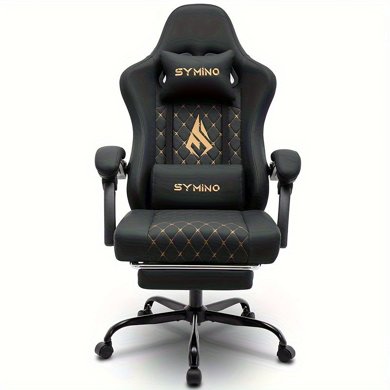 Gamingstoel – Bureaustoel – Computestoel – Videospelstoel – Ergonomische Draaistoel – Verstelbare Voetensteun – Memoryfoam Zitting – Lendensteun – Zwart