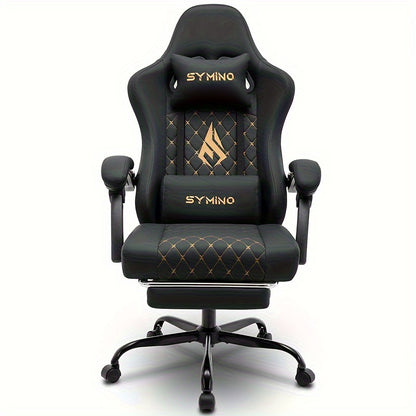 Gamingstoel – Bureaustoel – Computestoel – Videospelstoel – Ergonomische Draaistoel – Verstelbare Voetensteun – Memoryfoam Zitting – Lendensteun – Zwart