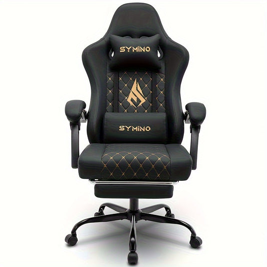 Gamingstoel – Bureaustoel – Computestoel – Videospelstoel – Ergonomische Draaistoel – Verstelbare Voetensteun – Memoryfoam Zitting – Lendensteun – Zwart