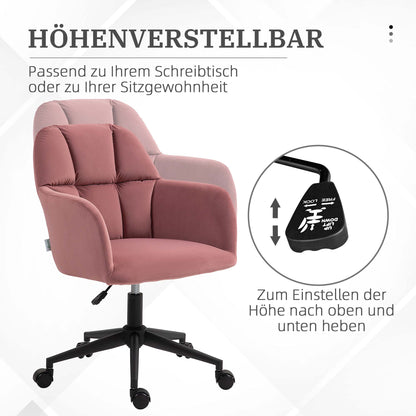 Bureaustoel – Draaistoel – Office Chair – Kantoorstoel – Verstelbare Zithoogte – Fluweelachtige Bekleding – Met Rugleuning – Roze