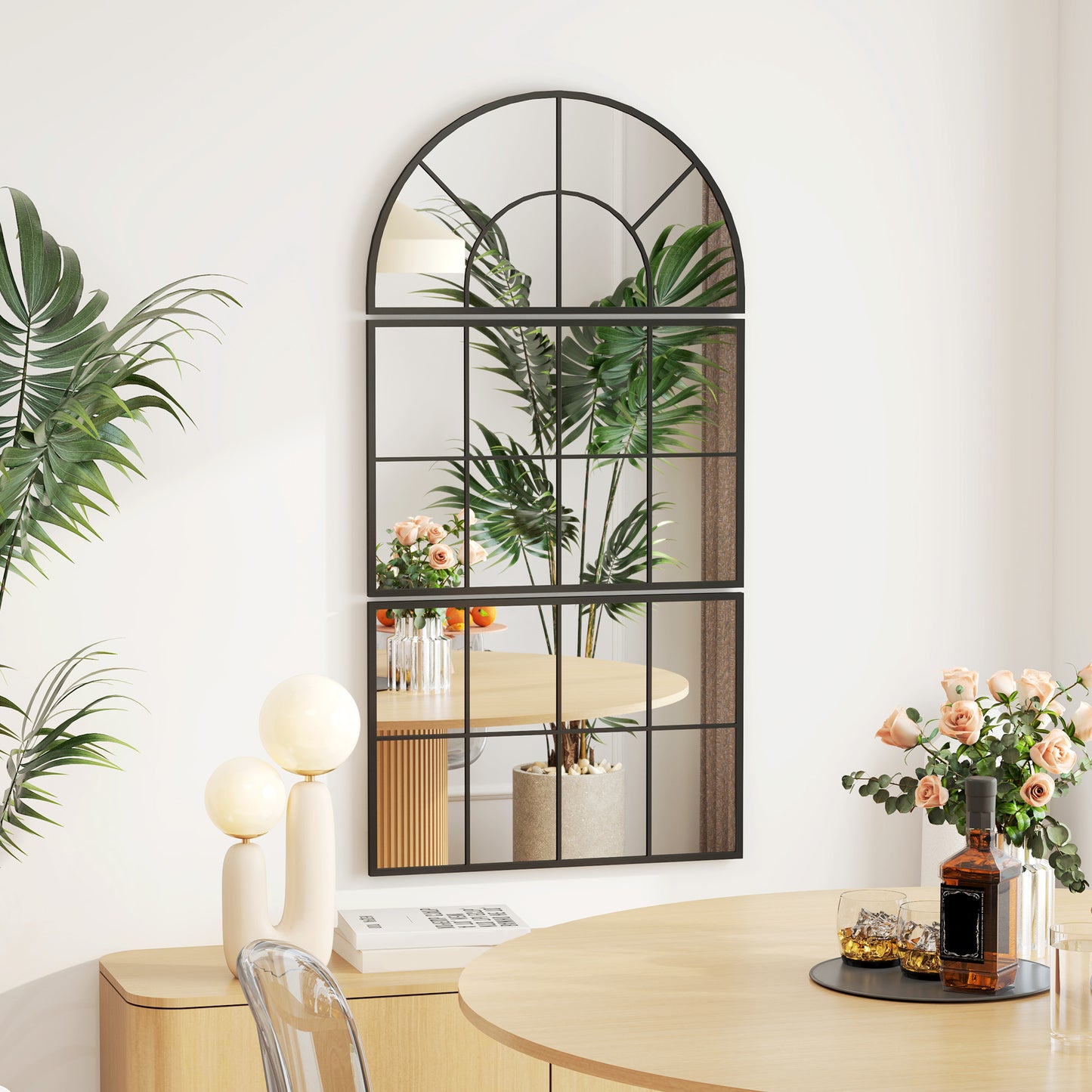 Boogvormige Wandspiegel – Muurspiegel – Raam Spiegel – Grote Spiegel – Sfeervolle Spiegel – Metaal Frame – Helder Glas – 76 x 149 cm – Zwart