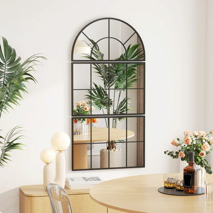 Muurspiegel – Wandspiegel – Passpiegel – Hangspiegel – Zwarte Metalen Lijst – Set Van 3 – Boogvormig Design – 76 x 149 cm