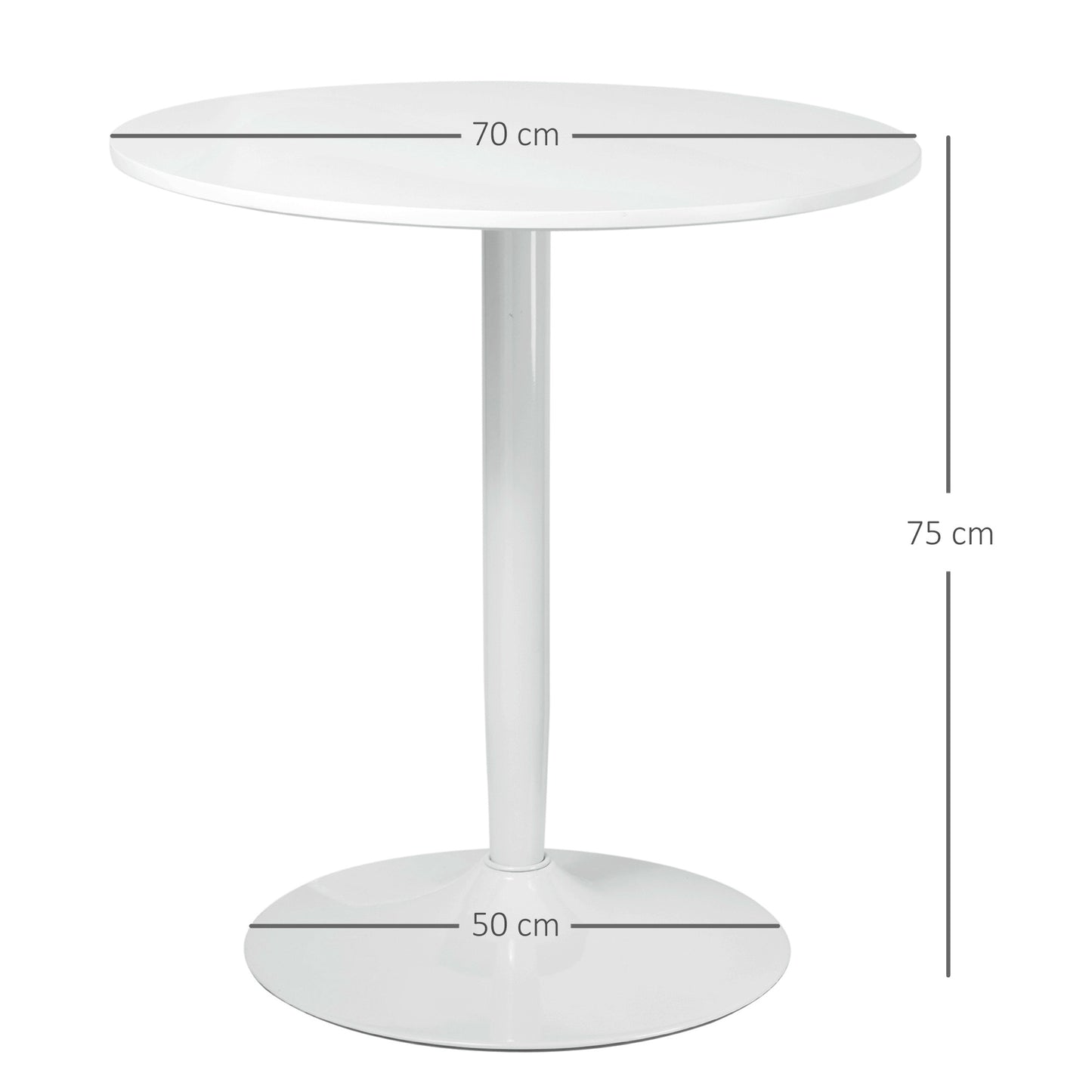 Ronde Eettafel – Tafel Voor Twee – Bistrotafel – Keukentafel – Compacte Tafel Wit – Stalen Onderstel – 70 x 70 cm – Stevig & Modern