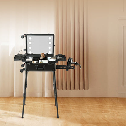 Make-up Koffer – Make-up Trolley – Beautycase – Cosmetica Koffer – Schminkkoffer – 4 Uitschuifbare Trays – LED Spiegel Met 3 Lichtstanden