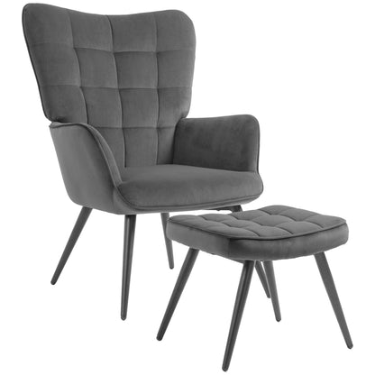 Loungefauteuil – Loungestoel – Relaxfauteuil – Fauteuil – Zithoekstoel – Hoog Draagvermogen 120 kg – Fluweelachtige Bekleding Donkergrijs