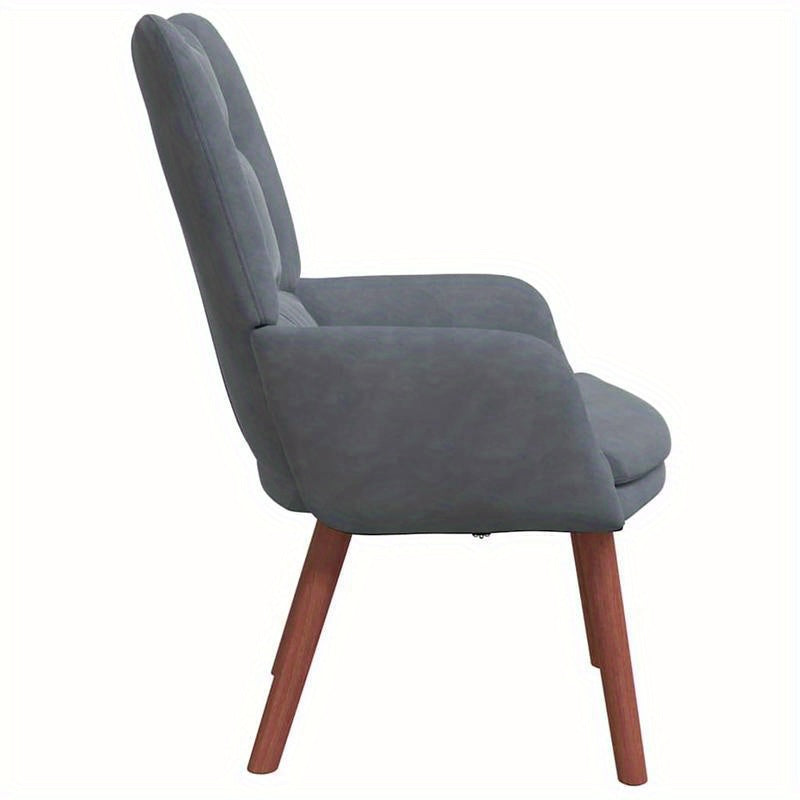Fauteuil – Accentstoel – Relaxfauteuil – Leesstoel – Loungefauteuil – Donkergrijs Fluweel – Massief Houten Frame – Handmatige Verstelbare Rugleuning