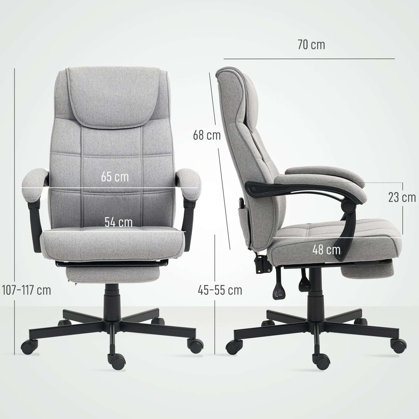 Ergonomic Office Chair with Massage Function, Reclining Boss Chair with Footrest, Gray