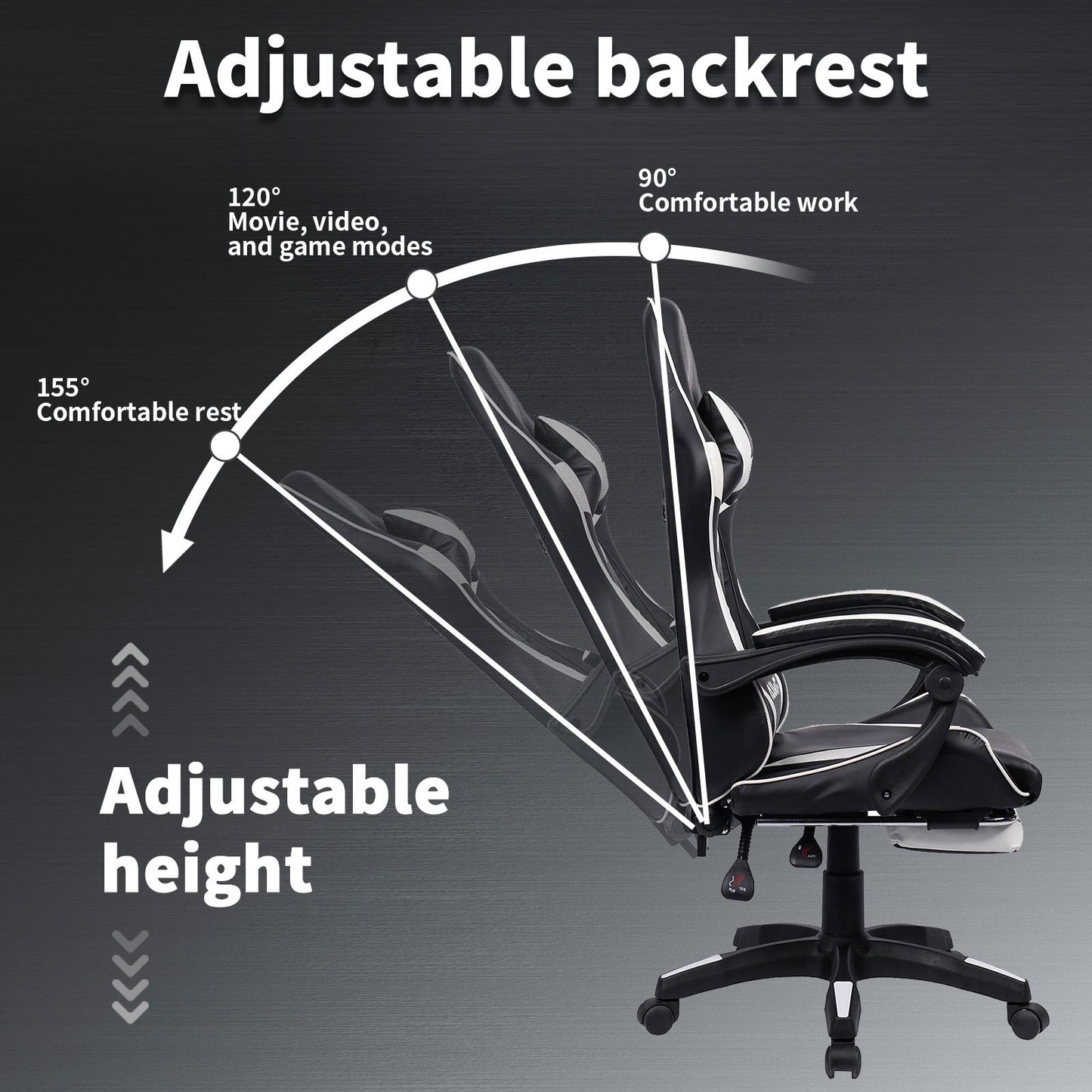 Gamingstoel – Gamestoel – Gaming Chair – Game Stoel – Bureaustoel – Ergonomisch Ontwerp – Verstelbare Voetsteun – Zwart/Wit – Kunstleer