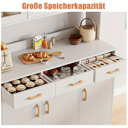 Keukenkast – Keukenbuffet – Opbergkast – Voorraadkast – Keukenonderkast – Wit Modern Design – Stevige Dikke Platen & Glazen Deuren