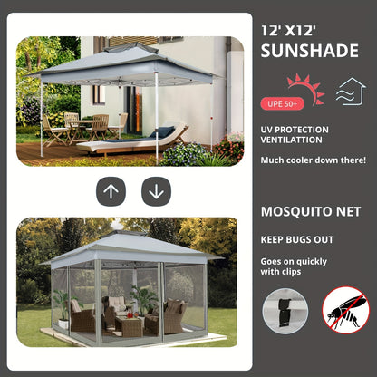 Pop-up Partytent – Vouwtent – Gazebo – Tuinent – Buitentent – Donkergrijs – Automatisch Openen – Muskietennet – 3,6x3,6 Meter – Lichtgewicht Stalen Frame