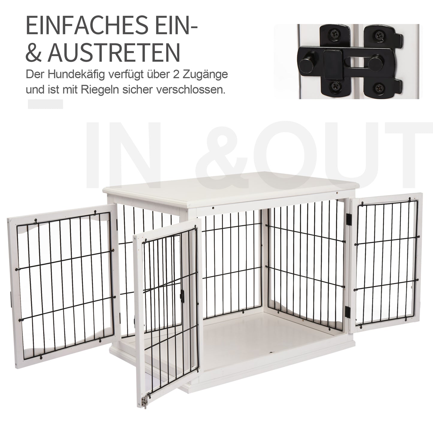 Honden Transportbox – Hondenbench – Hondenkooi – Hondenmand – Dierentransportbox – MDF Hout & IJzerdraad – 58,5x81x66 cm – Wit
