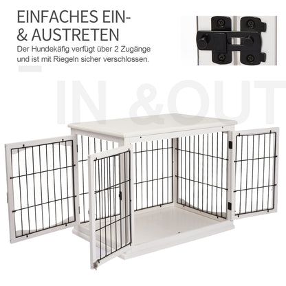 Honden Transportbox – Hondenbench – Hondenkooi – Hondenmand – Dierentransportbox – MDF Hout & IJzerdraad – 58,5x81x66 cm – Wit