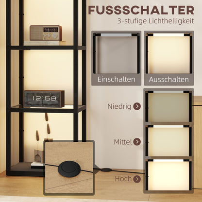 LED Vloerlamp – Staande Lamp – Lichtmeubel – Opberglamp – Zwarte Vloerlamp – Energiezuinige LED – Vier Glazen Planken