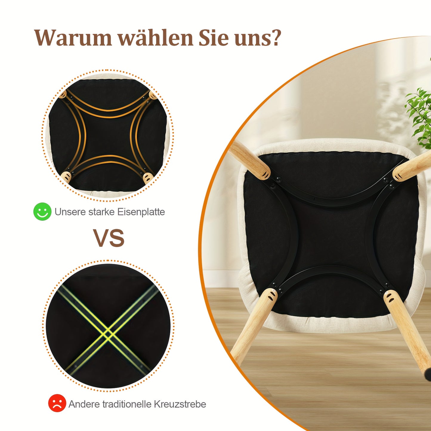 Eetkamerstoel – Dinerstoel – Keukenstoel – Zitstoel – Stoel Zonder Armleuning – Licht Beige Stoffen Kussen – Stevige Massief Houten Poten