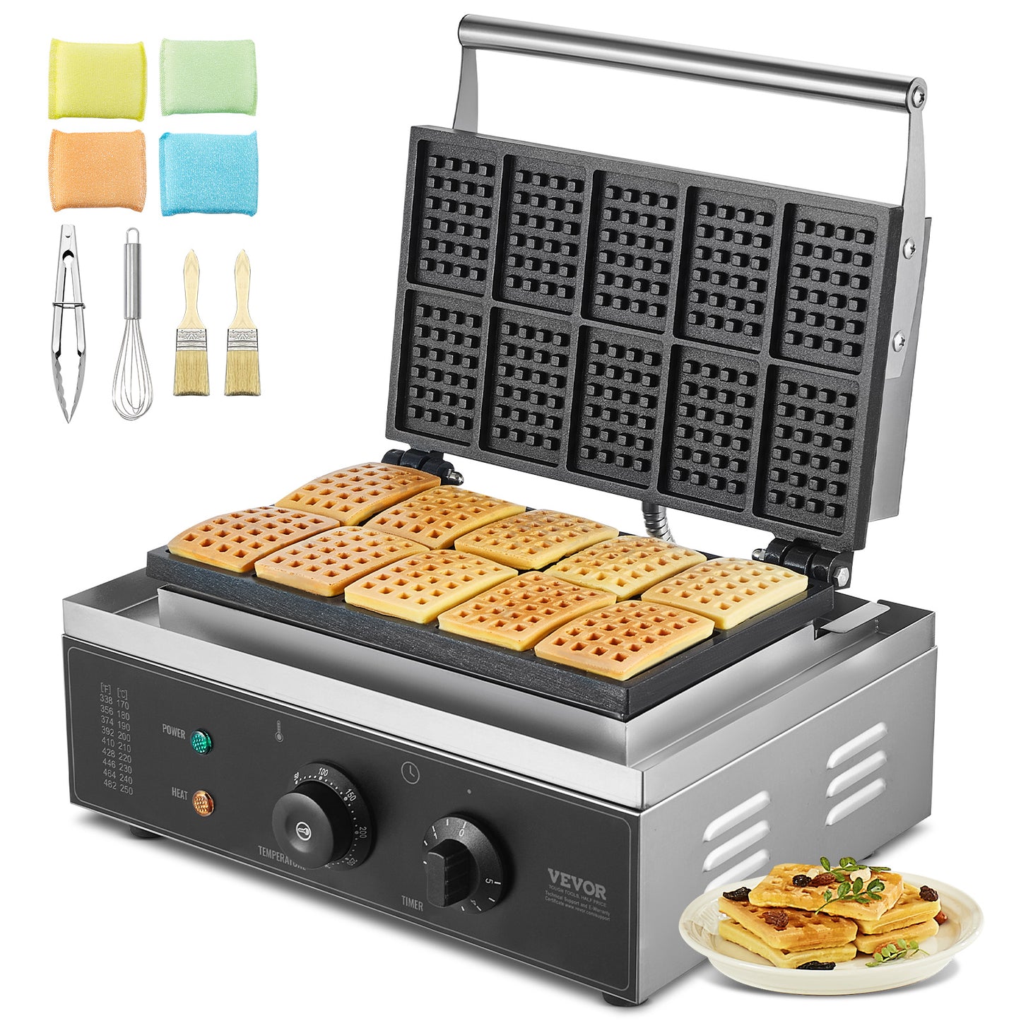 Wafelijzer – Wafelmaker – Wafelapparaat – Wafelmachine – Wafelpaneel – 10 Rechthoekige Wafels – 1550W Roestvrij Staal