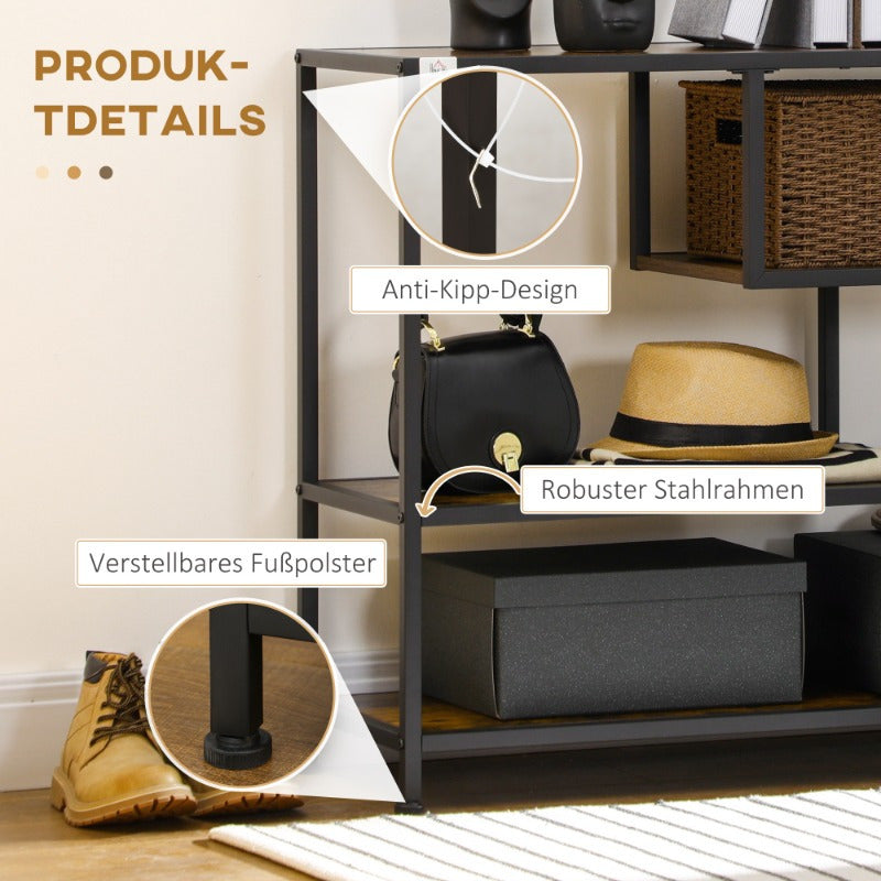Industrieel Sidetable – Smalle Console Tafel – Opbergmeubel – Haltafel – Bijzettafel – Zwart Stalen Frame – Ruimtebesparend Ontwerp – Anti-Kiep Beveiliging