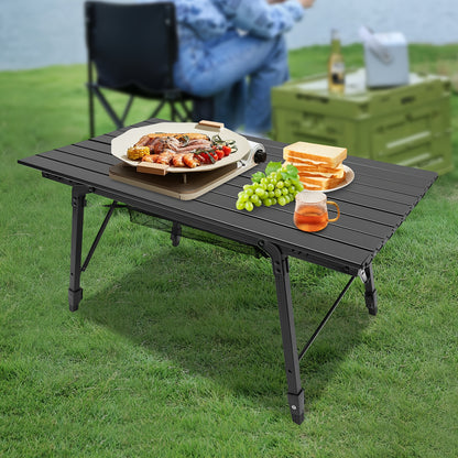 35.4*20*17.7 -25.6 Inch Folding Camping Table Aluminum Barbecue Table + Mesh Pocket For Camping, Fishing, Picnic, Barbecue, Party, Total Load Capacity 30.0 KG