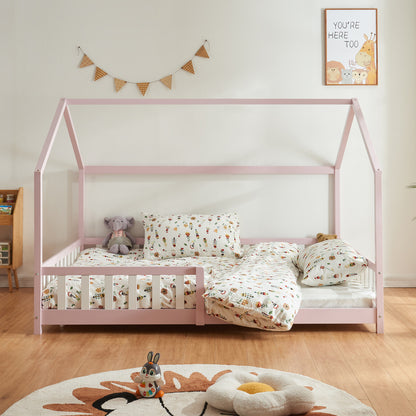 Kinderbed – Kinderbedden – Eenpersoonsbed – Hoogslaper – Stapelbed – Huisbed Design – Veilig Valbeveiliging – 90x200 cm Vurenhout