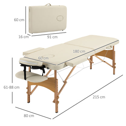 Massagetafel – Massagetafel Hout – Massagebank – Therapie Tafel – Opvouwbare Massagetafel – Draagbaar Design – Verstelbare Hoogte 61-88 cm – Beukenhout Crème Beige