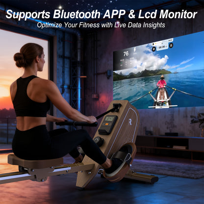 VOWVIT Magnetic Rowing Machine for Home with Wireless Monitor, Compatible for Kinomap & Fitswear App Sync, 16-Resistant Levels, Quiet Operation, Compact Vertical Storage Rowing Machine with Weight Capacity, Suitable for