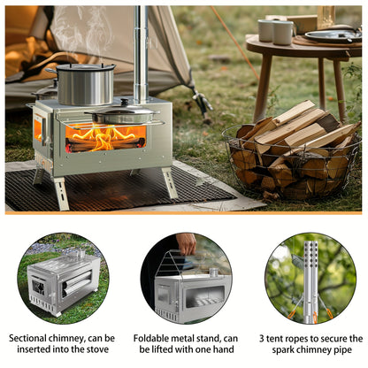 Houtkachel – Campingkachel – Tentkachel – Houtkachel Draagbaar – Outdoor Houtkachel – RVS – 7 Schoorsteenpijpen – Compact & Lichtgewicht
