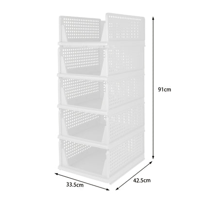 Opbergbox – Opbergmand – Opbergdoos – Opberger – Opbergtas – Stapelbaar & Opvouwbaar – Kunststof 33,5x43x18 cm – Set van 5 – Ruimtebesparend & Multifunctioneel