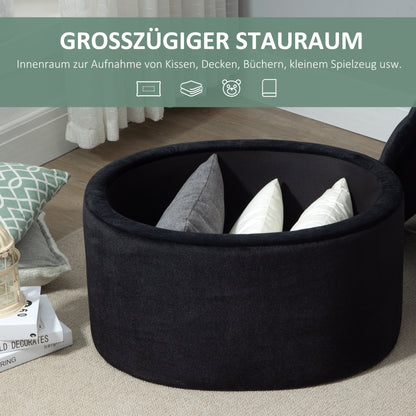 Opbergpoef – Opbergbank – Opbergbox – Zitkist – Voetenbank – Zwart Velvet-achtig Polyester – Ovaal 71x52x42 cm – Comfortabel Met Opbergruimte