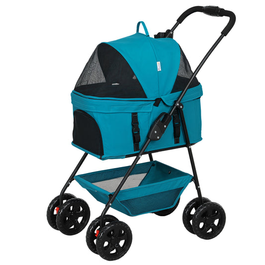 3-in-1 Dierenwagen – Huisdierwagen – Wandelwagen – Draagmand – Kar – Turquoise Kleur – Afneembare Draagmand – Opvouwbaar Ontwerp