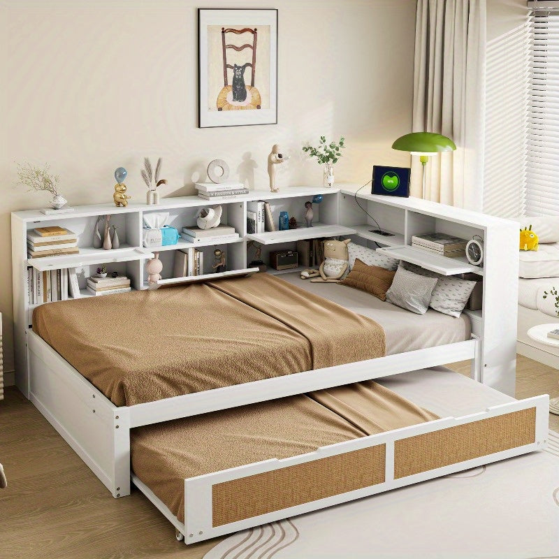 Uitklapbare Sofa Bed – Slaapbank – Bedbank – Logeerbed – Vouwbed – Wit – 140x200 cm – Opbergruimte en USB-oplaadpoort