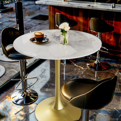 Eettafel – Ronde Tafel – Dinertafel – Keukentafel – Tafeltje – Modern Design – Sintered Stone Blad – Gouden Metalen Poten – Kras- en Hittebestendig – Geschikt Voor 2-4 Personen