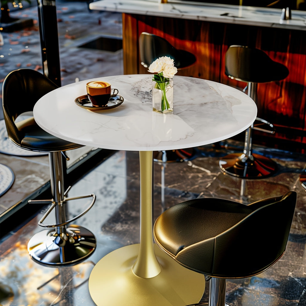 Modern Round Dining Table with Sintered Stone Top & Golden Metal Legs - 78cm Height, Scratch & Heat-Resistant Surface, Seats 2-4 People, Luxury Marble-Like Table for Home, Restaurant, Cafe, Hotel - Easy Assembly, No Wood/Main