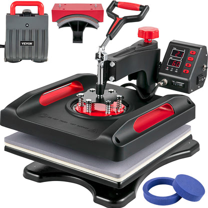 5-in-1 Hittepers – Hittepers Machine – Sublimatiepers – Transferpers – T-shirt Pers – 38x38 cm Hitteplaat – Dual-Tube Verwarming 1000W
