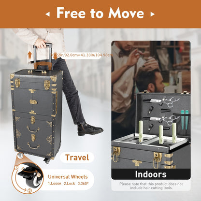 Koffer – Reiskoffer – Trolley – Handbagage – Salonkoffer – Grote Opbergruimte – PU-leer & Hout – 39x25,5x82 cm – Met Wieltjes en Slot