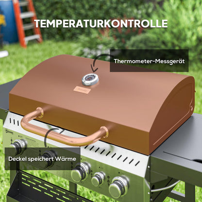 Gasbarbecue – Gas Grill – BBQ Grill – Buitenkeuken – Tafelbarbecue – 4 Hoofdbranders – Zijbrander Met Warmhoudplaat – 135x55x103 cm – Zwart