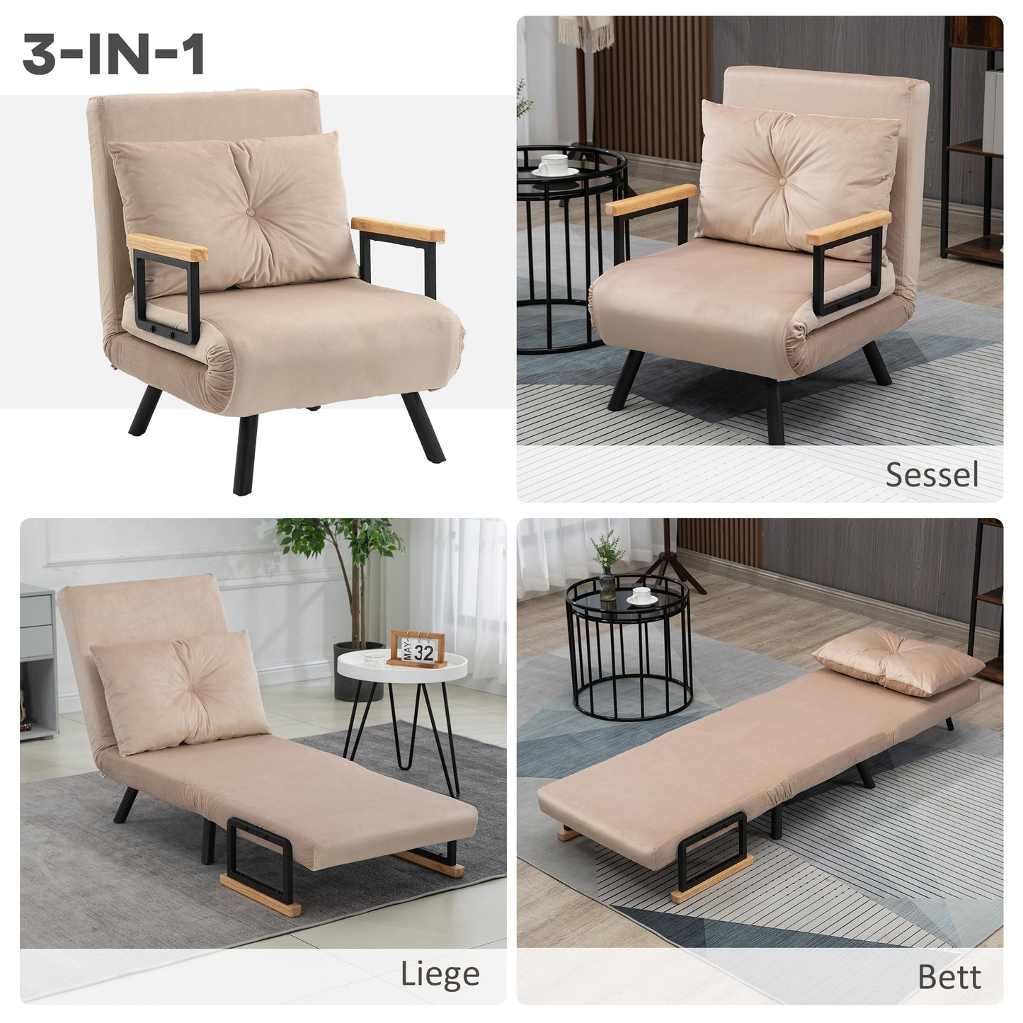 Relaxstoel – Relaxfauteuil – Leunstoel – Loungechair – Scandinavische Design – Beige Kussen Met Knopen – Verstelbare Rugleuning