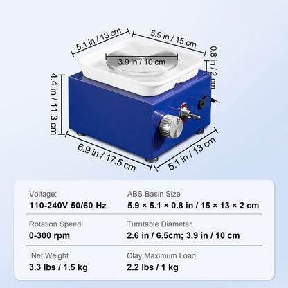 Draaibank Keramiek – Pottenbakkersschijf – Boetseerschijf – Pottenbakmachine – Keramiekschijf – 30W Motor – 2 Diameter Werkoppervlak 6,5 en 10 cm