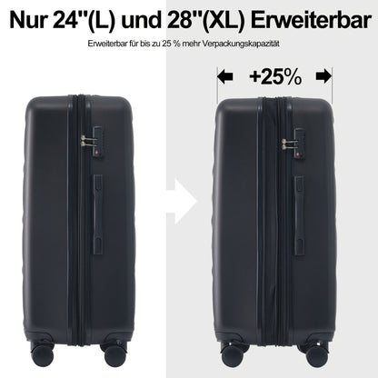 Kofferset – Reiskoffer – Bagage – Harde Koffer – Handbagage – ABS Hard Shell – TSA Cijferslot – 4 Zwenkwielen – Inclusief Cosmeticatasje – Zwart