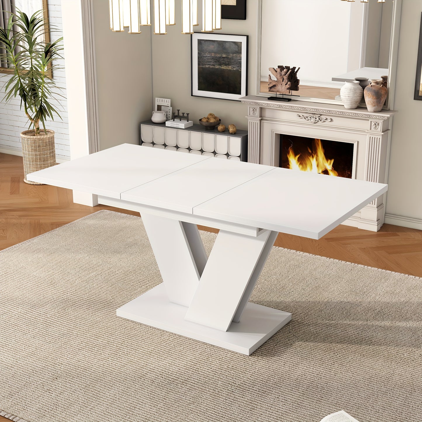 Uittrektafel – Uitschuifbare Eettafel – Uitklapbare Tafel – Inklapbare Eettafel – Uitbreidbare Tafel – Wit – 120-160x80 cm – Dik Tafelblad & V-vormige Poten