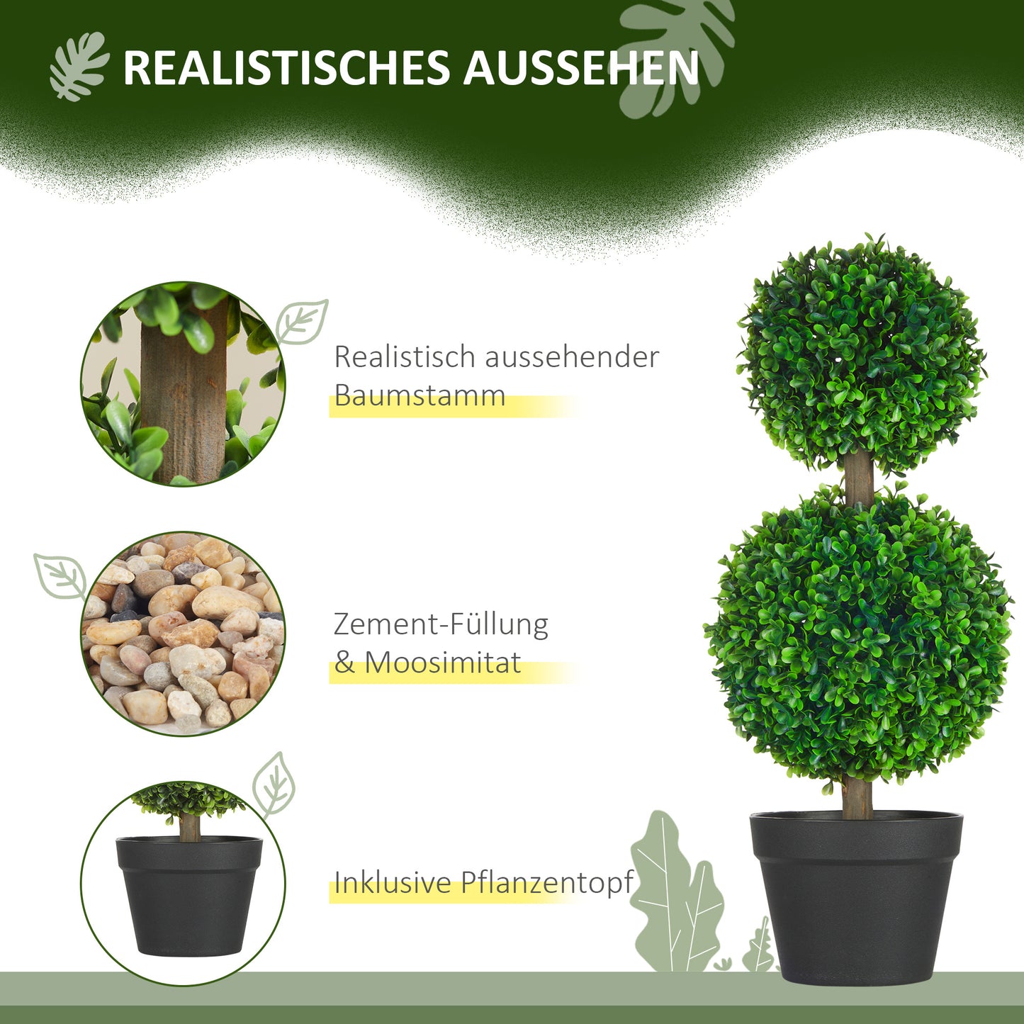 Kunststof Buxusbomen – Kunstbuxus – Nepbuxus – Sierstruik – Kunstplant – Groen – Onderhoudsvrij – Weerbestendig – 60 cm – Set van 2
